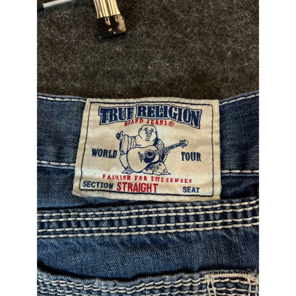 True Religion Jeans Mens 36 Blue Straight Leg Natural Big T Y2K USA Streetwear